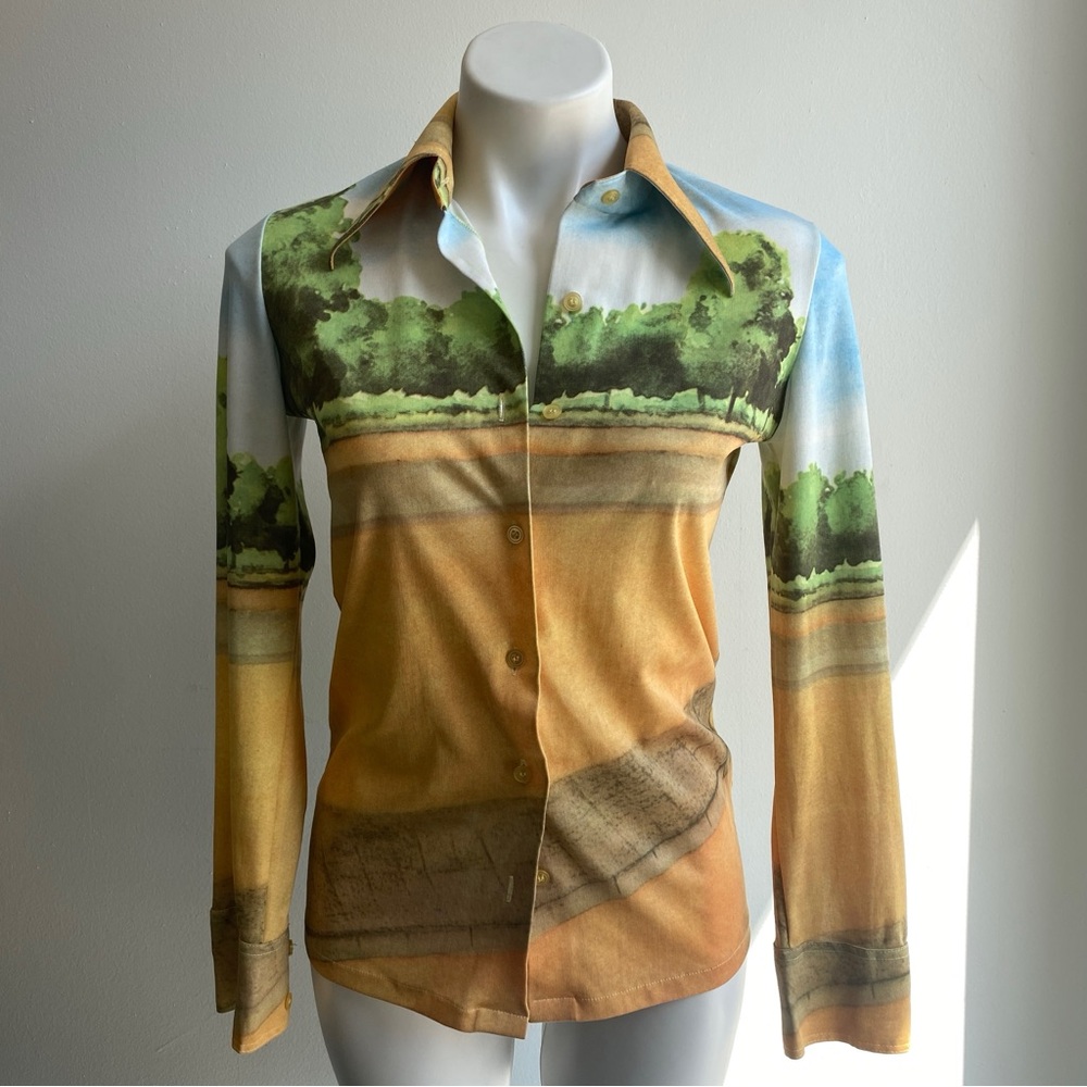Scenic Print Button-Up Shirt
